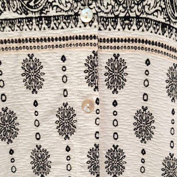 Chico's Button Up Shirt Women's 2, L Long Sleeve Batik Damask Side Slit Tunic - Picture 8 of 12